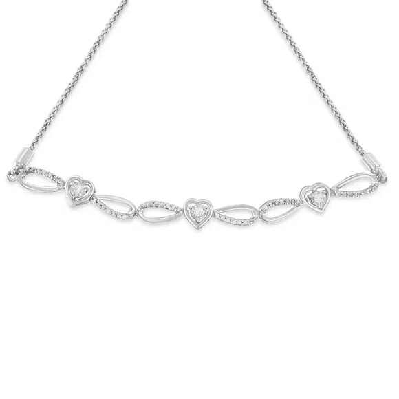 Haus of Brilliance .925 Silver Diamond Accent Heart and Infinity 4”-10” Bracelet